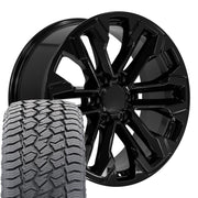 20" Replica Wheels fit Chevrolet Silverado 1500 - CV69 Gloss Black 20x9, Sailun Tires Set