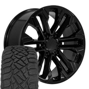 Set(4) 20x9 CV69 Gloss Black - 6x139.7 +26ET with 275/55r20 Sailun TerraMax RT Tires