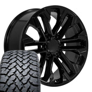 Set(4) 20x9 CV69 Gloss Black - 6x139.7 +26ET with 275/55r20 TBB TS-37 AT Tires