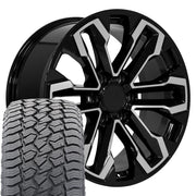 20" Replica Wheels fit Chevrolet Silverado 1500 - CV69 Gloss Black Machined 20x9, Sailun Tires Set