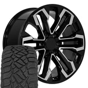 Set(4) 20x9 CV69 Gloss Black Machined - 6x139.7 +26ET with 275/55r20 Sailun TerraMax RT Tires