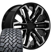 Set(4) 20x9 CV69 Gloss Black Machined - 6x139.7 +26ET with 275/55r20 TBB TS-37 AT Tires