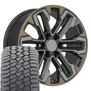 20" Replica Wheels fit Chevrolet Silverado 1500 - CV69 Satin Gunmetal Machined Face - Two Tone 20x9, Sailun Tires Set