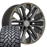 Set(4) 20x9 CV69 Satin Gunmetal Machined Face - Two Tone - 6x139.7 +26ET with 275/55r20 TBB TS-37 AT Tires