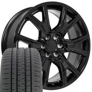 Set(4) 22x9 CV71 Gloss Black - 6x139.7 +28ET with 285/45r22 Bridgestone Dueler Alenza HL Tires