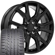 Set(4) 22x9 CV71 Gloss Black - 6x139.7 +28ET with 285/45r22 Goodyear Eagle Sport Tires