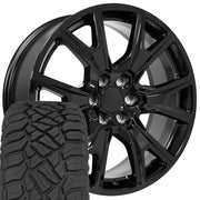 Set(4) 22x9 CV71 Gloss Black - 6x139.7 +28ET with 285/45r22 Sailun TerraMax RT Tires