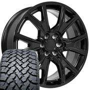Set(4) 22x9 CV71 Gloss Black - 6x139.7 +28ET with 285/45r22 TBB TS-37 AT Tires
