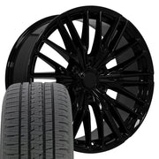 Set(4) 22x9 CV72 Gloss Black - 6x139.7 +18ET with 285/45r22 Bridgestone Dueler Alenza HL Tires