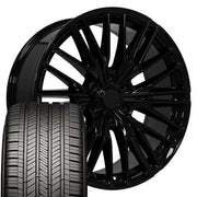 Set(4) 22x9 CV72 Gloss Black - 6x139.7 +18ET with 285/45r22 Goodyear Eagle Touring Tires
