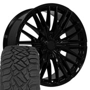 Set(4) 22x9 CV72 Gloss Black - 6x139.7 +18ET with 285/45r22 Sailun TerraMax RT Tires