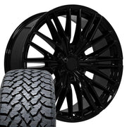 Set(4) 22x9 CV72 Gloss Black - 6x139.7 +18ET with 285/45r22 TBB TS-37 AT Tires