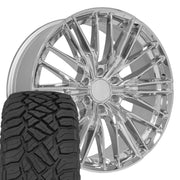 Set(4) 22x9 CV72 Chrome - 6x139.7 +18ET with 285/45r22 Sailun TerraMax RT Tires