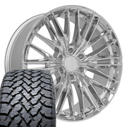 Set(4) 22x9 CV72 Chrome - 6x139.7 +18ET with 285/45r22 TBB TS-37 AT Tires