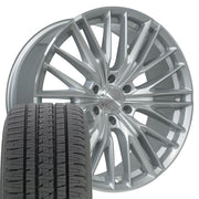 Set(4) 22x9 CV72 Gloss Silver Machined - 6x139.7 +18ET with 285/45r22 Bridgestone Dueler Alenza HL Tires