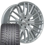 Set(4) 22x9 CV72 Gloss Silver Machined - 6x139.7 +18ET with 285/45r22 Goodyear Eagle Sport Tires