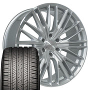 Set(4) 22x9 CV72 Gloss Silver Machined - 6x139.7 +18ET with 285/45r22 Goodyear Eagle Touring Tires