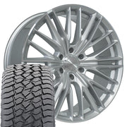 Set(4) 22x9 CV72 Gloss Silver Machined - 6x139.7 +18ET with 285/45r22 Sailun TerraMax AT2 Tires