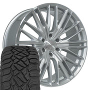 Set(4) 22x9 CV72 Gloss Silver Machined - 6x139.7 +18ET with 285/45r22 Sailun TerraMax RT Tires