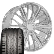 Set(4) 22x9.5 CV72 Chrome - 6x139.7 +18ET with 285/45r22 Goodyear Eagle Touring Tires