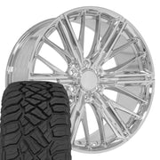Set(4) 22x9.5 CV72 Chrome - 6x139.7 +18ET with 285/45r22 Sailun TerraMax RT Tires