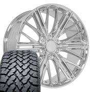 Set(4) 22x9.5 CV72 Chrome - 6x139.7 +18ET with 285/45r22 TBB TS-37 AT Tires