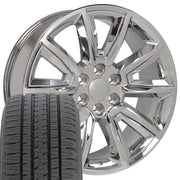OE Wheels CV73 20x8.5 6x139.7 Chrome with Chrome Insert Wheels 275-55-20 Bridgestone Dueler Alenza HL Plus Tires SET