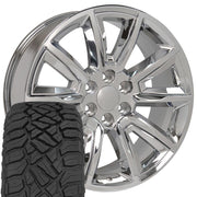 Set(4) 20x8.5 CV73 Chrome with Chrome Insert - 6x139.7 +24ET with 275/55r20 Sailun TerraMax RT Tires