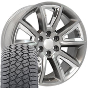 22" Replica Wheels fit Chevrolet Tahoe - CV73B Gloss Hyper Black with Chrome Insert 22x9, Sailun Tires Set