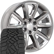 Set(4) 22x9 CV73B Gloss Hyper Black with Chrome Insert - 6x139.7 +24ET with 285/45r22 Sailun TerraMax RT Tires