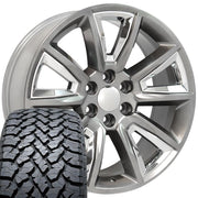 Set(4) 22x9 CV73B Gloss Hyper Black with Chrome Insert - 6x139.7 +24ET with 285/45r22 TBB TS-37 AT Tires