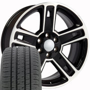 Set(4) 22x9 CV74B Gloss Black Machined - 6x139.7 +24ET with 285/45r22 Bridgestone Dueler Alenza HL Tires