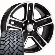 Set(4) 22x9 CV74B Gloss Black Machined - 6x139.7 +24ET with 285/45r22 TBB TS-37 AT Tires