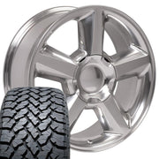 OE Wheels CV83 20x8.5 6x139.7 Polished Wheels 275-55-20 TBB TS-37 AT Tires SET