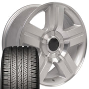 Set(4) 22x9 CV84 Gloss Silver Machined - 6x139.7 +31ET with 285/45r22 Goodyear Eagle Touring Tires