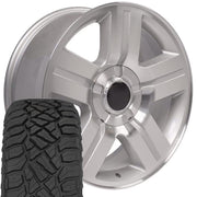 OE Wheels CV84 22x9 6x139.7 Gloss Silver Machined Wheels 285-45-22 Sailun TerraMax RT Tires SET