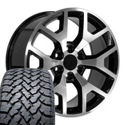 Set(4) 20x9 CV92 Gloss Black Machined - 6x139.7 +27ET with 275/55r20 TBB TS-37 AT Tires