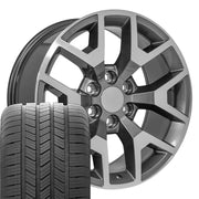 Set(4) 20x9 CV92 Gloss Gunmetal Machined - 6x139.7 +27ET with 275/55r20 Goodyear Eagle LS2 Tires