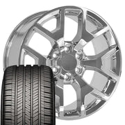 22" Replica Wheels fit GMC Sierra 1500 - CV92 Chrome 22x9, Goodyear Tires Set