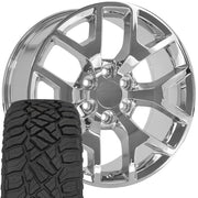 OE Wheels CV92 22x9 6x139.7 Chrome Wheels 285-45-22 Sailun TerraMax RT Tires SET