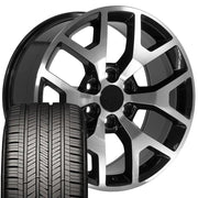 22" Replica Wheels fit GMC Sierra 1500 - CV92 Gloss Black Machined 22x9, Goodyear Tires Set