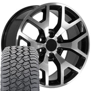 22" Replica Wheels fit GMC Sierra 1500 - CV92 Gloss Black Machined 22x9, Sailun Tires Set