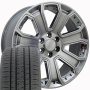 Set(4) 20x8.5 CV93 Gloss Hyper Black with Chrome Insert - 6x139.7 +31ET with 275/55r20 Bridgestone Dueler Alenza HL Plus Tires