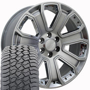 Set(4) 20x8.5 CV93 Gloss Hyper Black with Chrome Insert - 6x139.7 +31ET with 275/55r20 Sailun TerraMax AT2 Tires