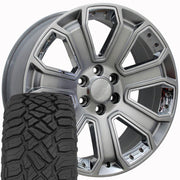Set(4) 20x8.5 CV93 Gloss Hyper Black with Chrome Insert - 6x139.7 +31ET with 275/55r20 Sailun TerraMax RT Tires