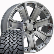 Set(4) 20x8.5 CV93 Gloss Hyper Black with Chrome Insert - 6x139.7 +31ET with 275/55r20 TBB TS-37 AT Tires