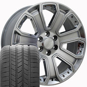 Set(4) 20x8.5 CV93 Gloss Hyper Black with Chrome Insert - 6x139.7 +31ET with 275/55r20 Goodyear Eagle LS2 Tires