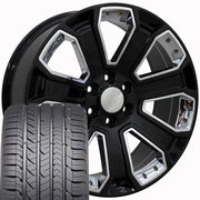 Set(4) 22x9 CV93B Gloss Black with Chrome Insert - 6x139.7 +24ET with 285/45r22 Goodyear Eagle Sport Tires