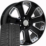Set(4) 22x9 CV93B Gloss Black with Chrome Insert - 6x139.7 +24ET with 285/45r22 Ironman iMove GEN 2 SUV Tires
