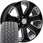 Set(4) 22x9 CV93B Gloss Black with Chrome Insert - 6x139.7 +24ET with 285/45r22 Sailun TerraMax AT2 Tires